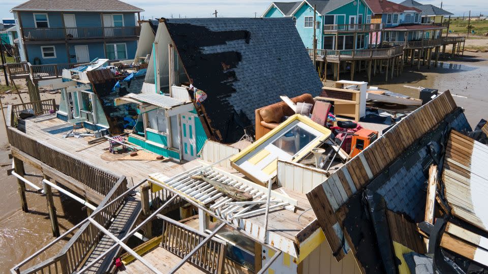 An aerial view shows a destroyed home in Surfside Beach, Texas, on July 8, 2024, after Hurricane Beryl made landfall. - Mark Felix/AFP/Getty Images