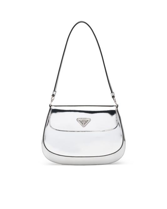 Prada Cleo Shoulder Bag Black in Brushed Leather with Silver-tone - US