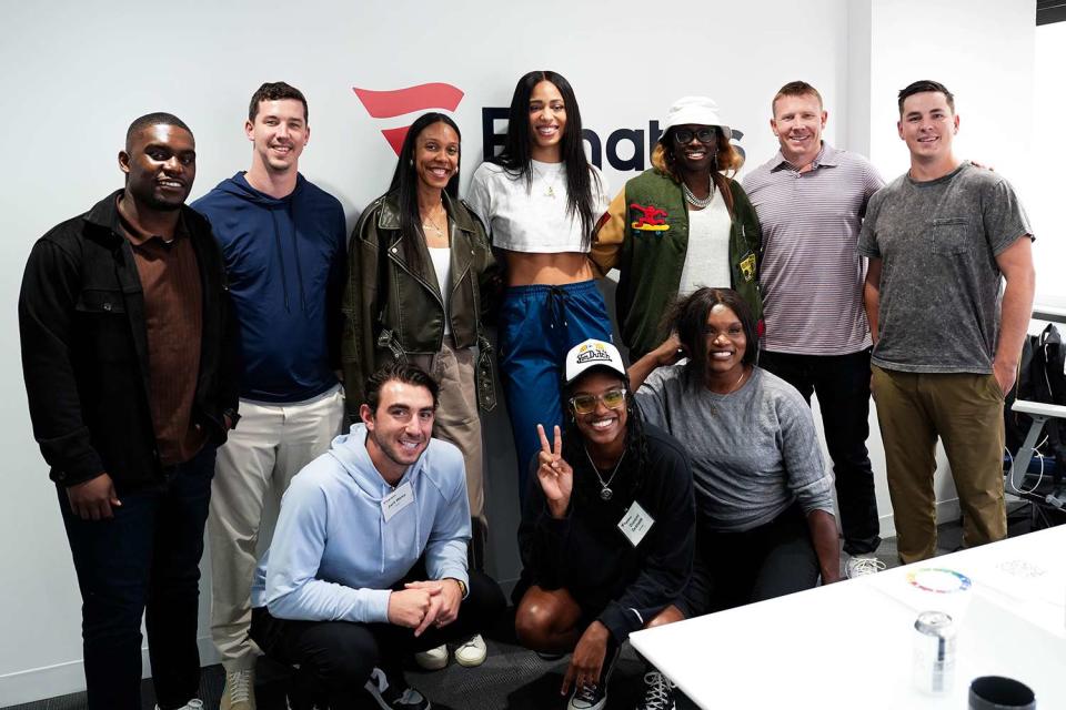 <p>Courtesy of Fanatics</p> WNBA x MLB x Fanatics program - AJ Lewis, Walker Buehler, Rebekah Gardner, Isabelle Harrison, Essence Carson, Mark Melancon, Mike Rucker, Zach Weiss, Diamond DeShields, Marie Ferdinand-Harris (Back left to front right) 