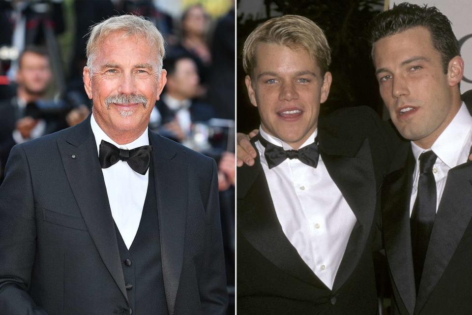 <p>Getty(2)</p> Kevin Costner; throwback photo of Matt Damon and Ben Affleck