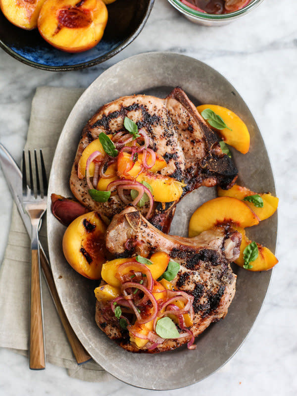 <strong>Get the <a href="http://www.foodiecrush.com/2014/07/grilled-pork-chops-with-spicy-balsamic-grilled-peaches/" target="_blank">Grilled Pork Chops with Spicy Balsamic Grilled Peaches recipe</a> from Foodie Crush</strong>