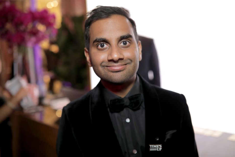 Aziz Ansari, here at the 2018 Golden Globes, has responded to the sexual misconduct claims made against him. Source: Getty