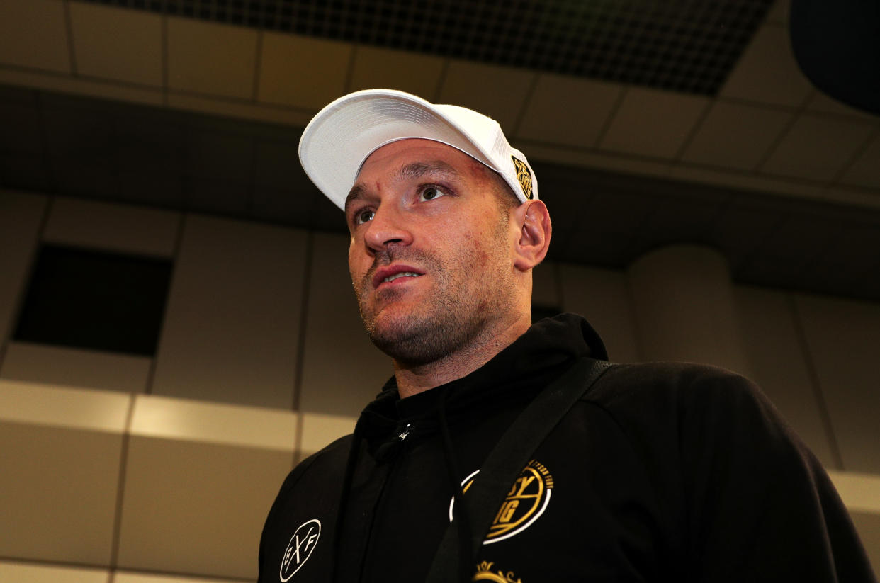 Tyson Fury at Manchester Airport. (Photo by Peter Byrne/PA Images via Getty Images)