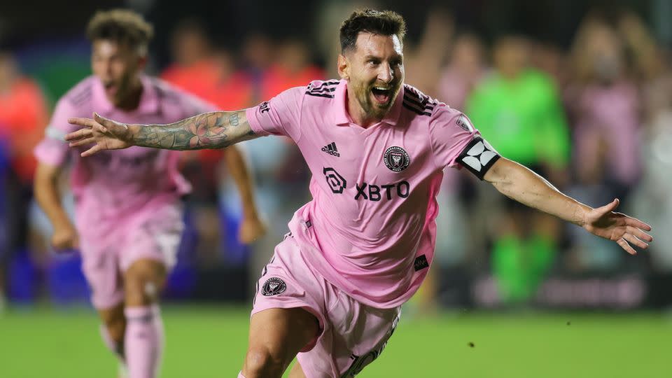 Messi celebrates after scoring for Inter Miami against Cruz Azul. - Sam Navarro/USA Today Sports/Reuters