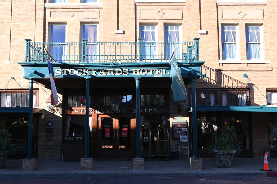 The front of the Stockyard Hotel in Fort Worth, Texas.