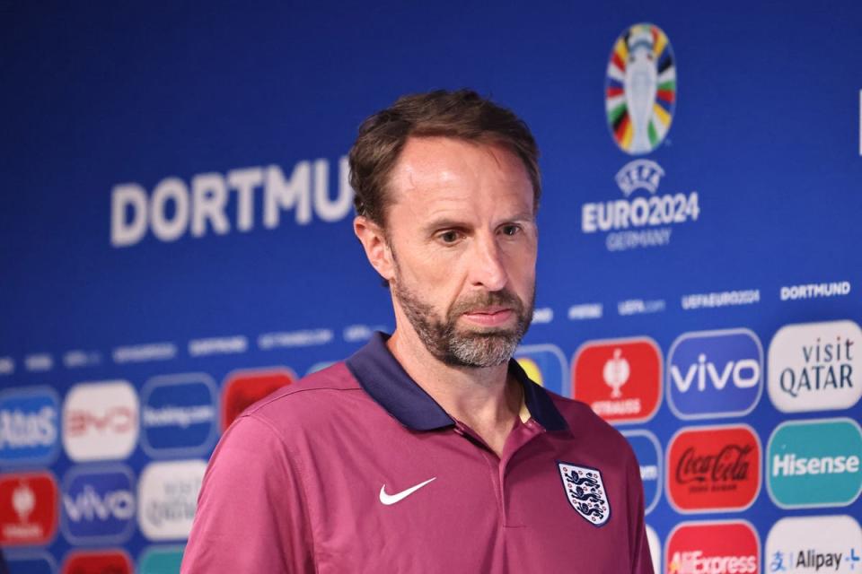 England boss Gareth Southgate at yesterday’s press conference (UEFA Handout/PA Wire)