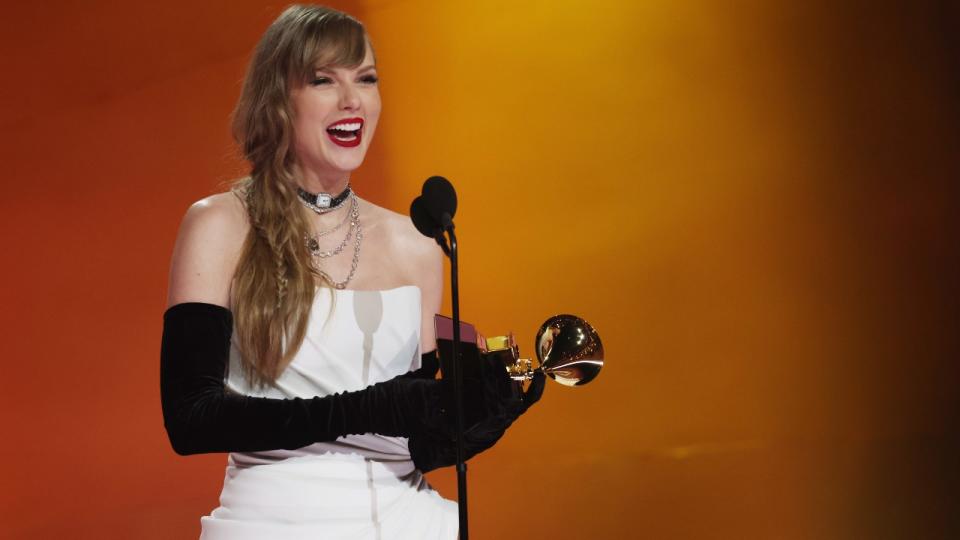 Taylor Swift accepts the Best Pop Vocal Album award for “Midnights” onstage during the 66th GRAMMY Awards at Crypto.com Arena on February 04, 2024 in Los Angeles, California.