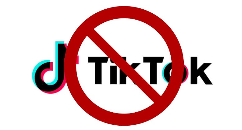  The TikTok logo with a slash through it, denoting a TikTok ban. 