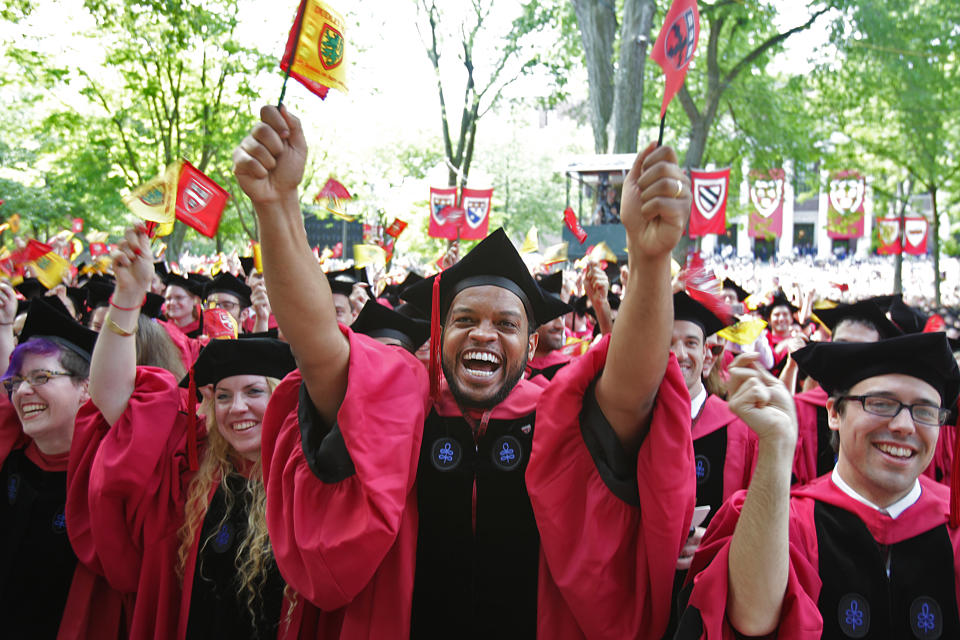 Harvard students at a 2016 commencement ceremony. (Suzanne Kreiter/The Boston Globe via Getty Images)