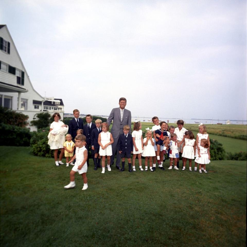 President John F. Kennedy with his children Caroline and John Jr., and children of brother Robert F. Kennedy and sister Eunice Kennedy Shriver at the Kennedy Family Compound in Hyannis Port, Massachusetts | Cecil Stoughton, White House/John F. Kennedy Presidential Library and Museum, Boston