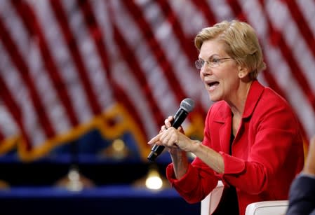 U.S. Democratic presidential candidate Senator Warren (D-MA) responds to a question during a forum held by gun safety organizations the Giffords group and March For Our Lives in Las Vegas
