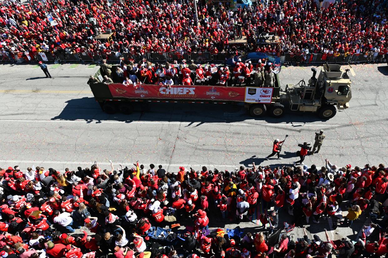 The Kansas City Chiefs parade transformed from fans packing downtown to fleeing after gunshots rang out on Valentine's Day, turning a day of celebration into a deadly shooting.