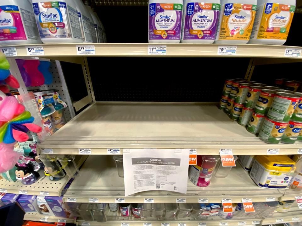 A bare shelf where Abbott's powdered baby formula sat on March at a Giant Eagle store at 2801 N. High St. after the company announced a voluntary recall due to potential contamination.