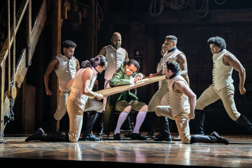 \"Hamilton us[es] politics to create scenarios that create pressure and stress, causing inner and outer conflicts resulting in some amazing scenes and character revelations. PHOTO: Hamilton International Tour
