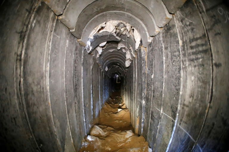 A cross-border tunnel that Israel says was dug by the Islamic Jihad group from the Gaza Strip is seen on January 18, 2018