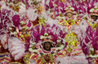 <p>Dancers from the Rosas de Ouro samba school perform during a carnival parade in Sao Paulo, Brazil, Saturday, Feb. 10, 2018. (Photo: Andre Penner/AP) </p>