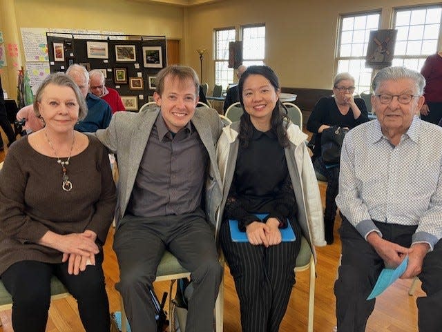 Joy Fournier, from left, Slade Trammell and wife, pianist Sophie Wang, and Maestro Serge Fournier