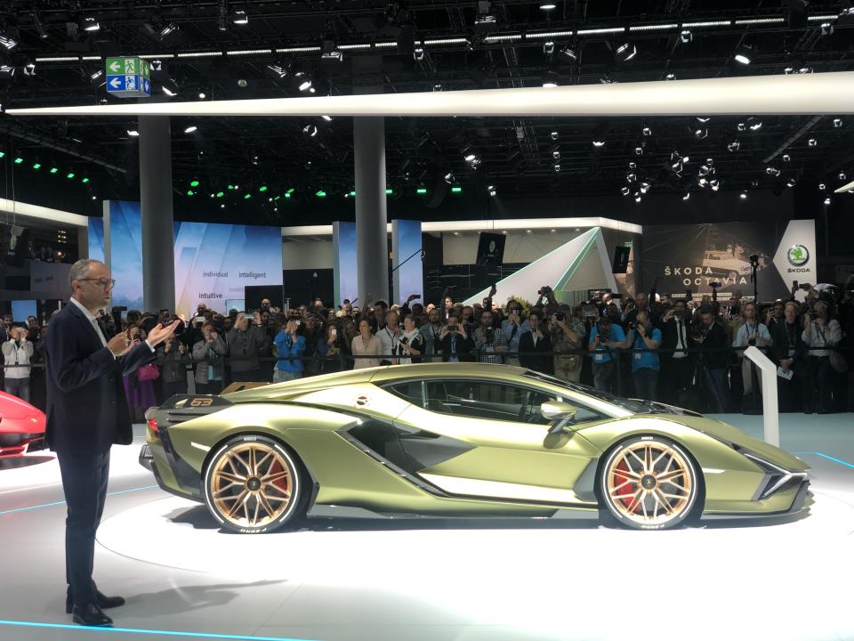 The Lamborghini Sian makes its debut at Frankfurt Motor Show 2019. Credit: Jill Petzinger