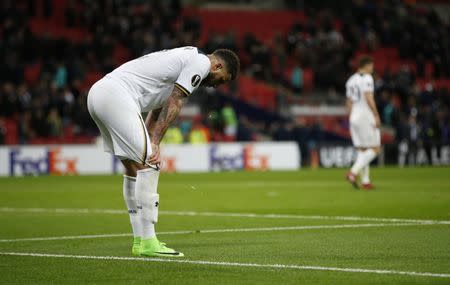 Britain Football Soccer - Tottenham Hotspur v K.A.A Gent - UEFA Europa League Round of 32 Second Leg - Wembley Stadium, London, England - 23/2/17 Tottenham's Kyle Walker looks dejected at the end of the match Action Images via Reuters / Paul Childs Livepic