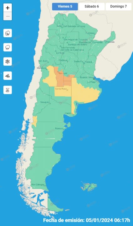 Mapa de alerta naranja y amarilla en ocho provincias