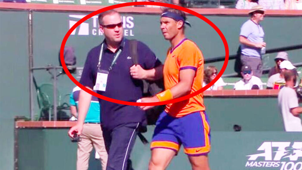 Rafa Nadal was forced to take a medical timeout after dropping the first set of the Indian Wells final against Taylor Fritz. Pic: ATP