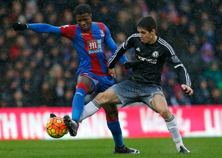 Chelsea's Brazilian midfielder Oscar scored one of his side's three goals against Crystal Palace on January 3, 2016