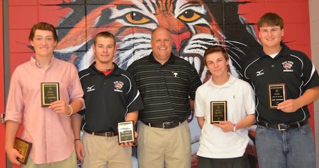 Blue Ridge coach Travis Henson with 2012 award winners at a team banquet — GreenvilleCountyAthletics