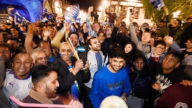 Delerious fans hit the streets of Leicester. Pic: Getty