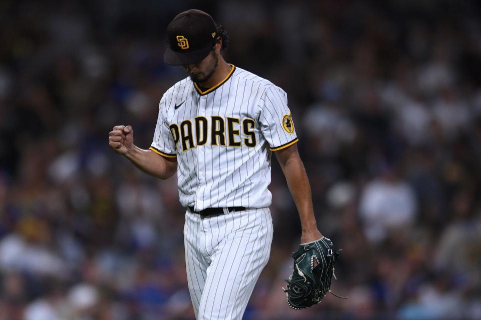 Padres starting pitcher Yu Darvish struck out 11 batters in the win over the Dodgers.