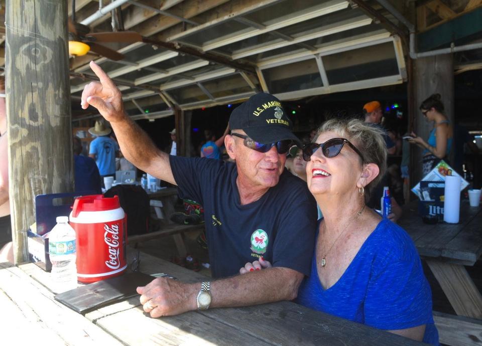 Jerry and Laverne Crutcher check out the civilian acts while waiting for the Blue Angels on Saturday, July 9, 2022.