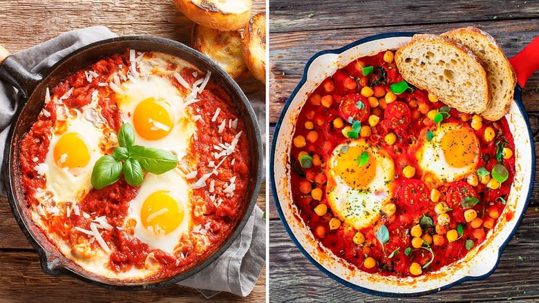 Shakshuka and eggs in purgatory comparison