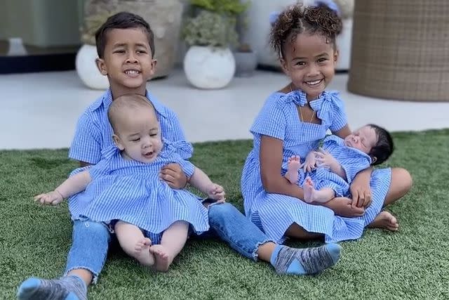 <p>Chrissy Teigen/Instagram</p> Chrissy Teigen and John Legend's four kids – Luna, Miles, Esti and Wren — pose together