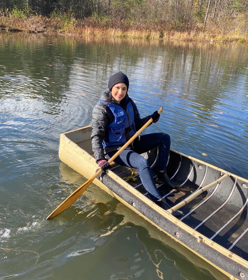 Wearing my Amazon Essentials Puffer during a cottage weekend last October. This jacket was great for layering and is now my go-to spring jacket. 