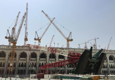 A construction crane which crashed in the Grand Mosque is pictured in the Muslim holy city of Mecca, Saudi Arabia September 12, 2015. REUTERS/Mohamed Al Hwaity