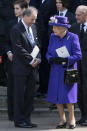<p>Queen Elizabeth chose a deep purple ensemble for a service at Westminster Abbey.<br><i>[Photo: PA]</i> </p>