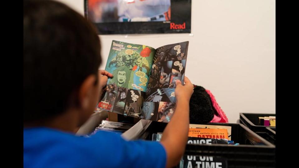 Children can select free comic books during an ADVENTURE-LEGGERS workshop at the next festival Oct. 14.