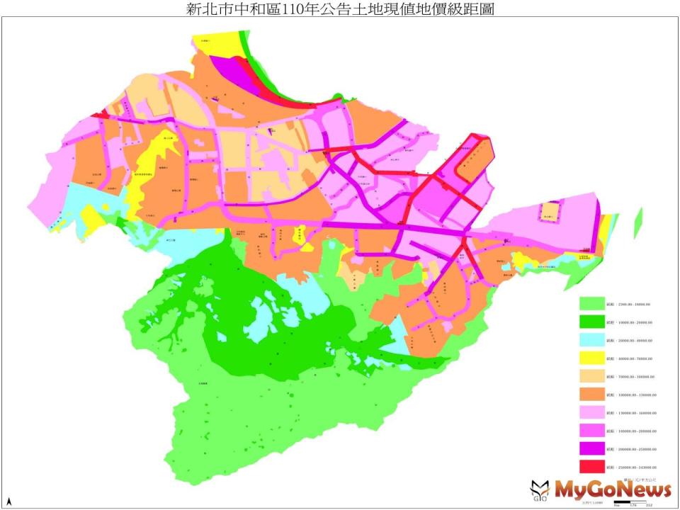 ▲新北市中和區2021年公告土地現值地價級距圖(圖/中和地政事務所)