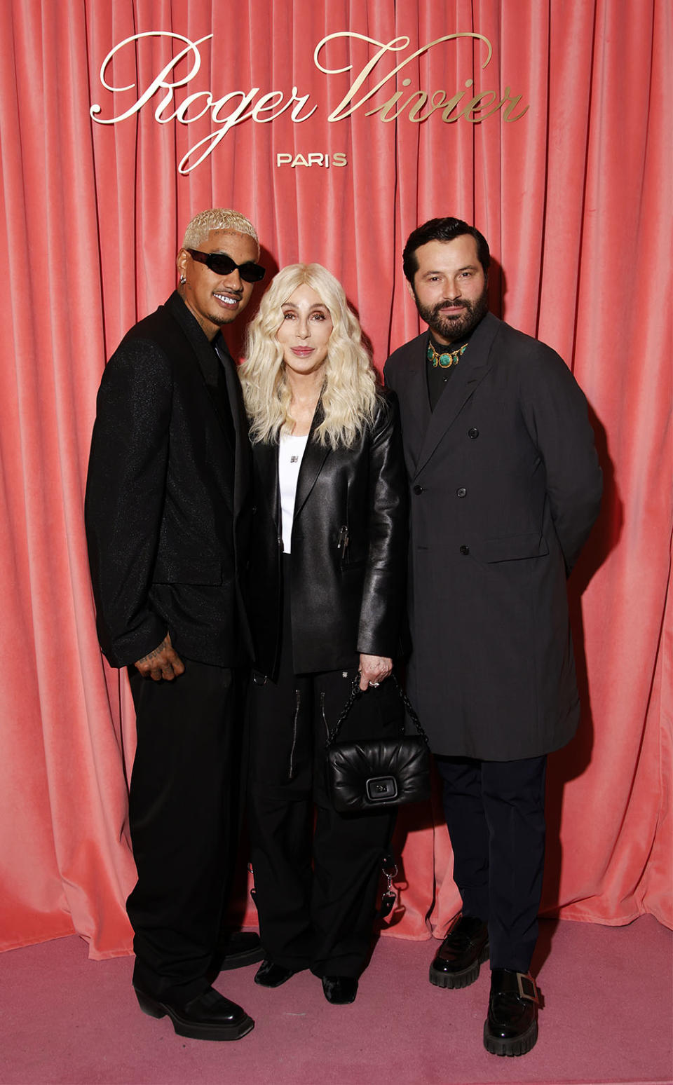 Alexander Edwards, Cher and Gherardo Felloni attend the Roger Vivier Press Day Les Elements Vivier at Maison Vivier during Paris Fashion Week Womenswear Spring Summer 2024, on September 28, 2023 in Paris, France.