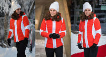 <p><strong>When: Feb. 2, 2018</strong><br>Kate ended the final day of her royal Scandinavian tour in a red and white ski jacket and white toque hat as she watched the Norwegian national ski team. <em>(Photo: Getty) </em> </p>