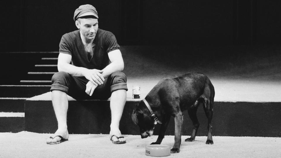 Patrick Stewart as Launce during rehearsals for a production of of Two Gentlemen of Verona for the Royal Shakespeare Company, 1970