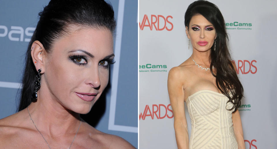 Jessica Jaymes (left) attends the 10th Annual XBIZ Awards at The Barker Hanger in California in 2012. She's also pictured at the 2018 Adult Video News Awards at the Hard Rock Hotel & Casino in 2018.