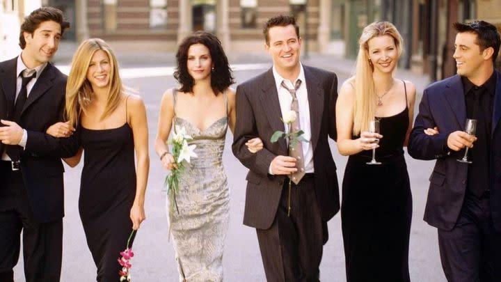 The cast of "Friends" in formal clothes.