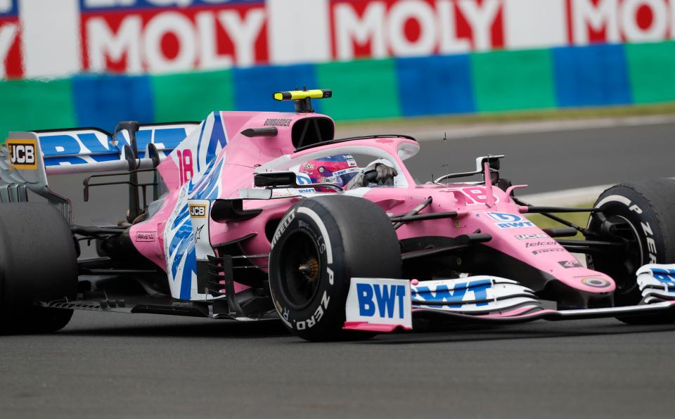 Racing Point's Canadian driver Lance Stroll steers his car during the Formula One Hungarian Grand Prix race at the Hungaroring circuit in Mogyorod near Budapest, Hungary, on July 19, 2020. (Photo by Darko Bandic / POOL / AFP) (Photo by DARKO BANDIC/POOL/AFP via Getty Images)