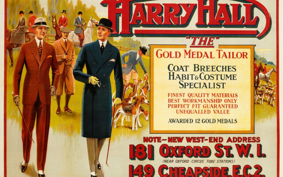 An advertising poster by Hilton Greene for the tailor Harry Hall, established in 1891 - corbis via getty images