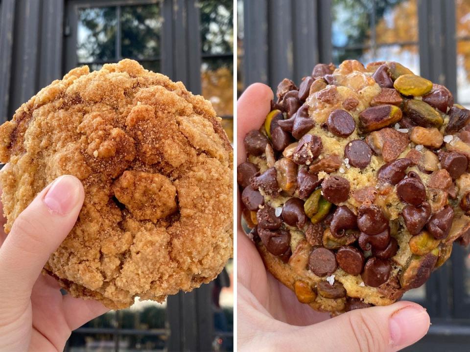 A coffee cake and pistachio cookie from Gideon's Bakehouse in Orlando, Florida.