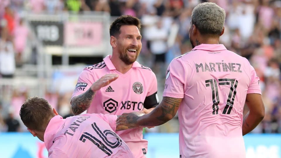 Messi celebrates with his teammates after scoring against Atlanta United. - Megan Briggs/Getty Images