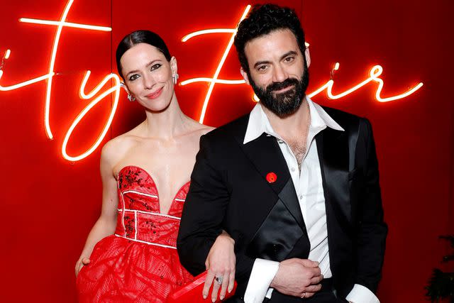 <p>Stefanie Keenan/VF24/WireImage</p> Rebecca Hall and Morgan Spector