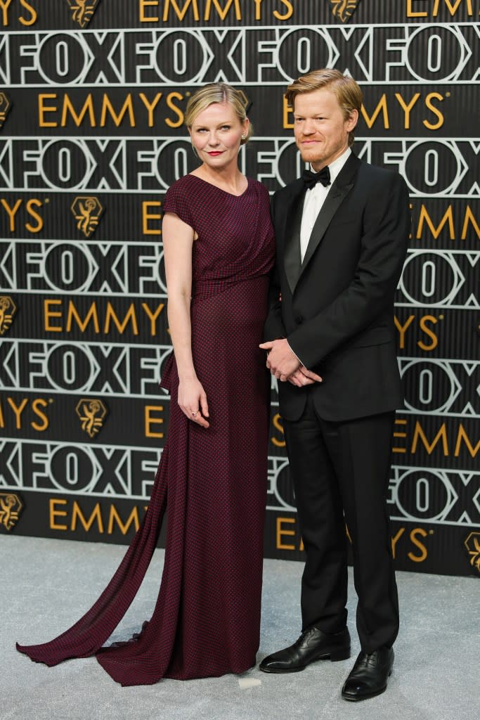 (L-R) Kirsten Dunst and Jesse Plemons attend the 75th Primetime Emmy Awards at Peacock Theater on January 15, 2024 in Los Angeles, California.