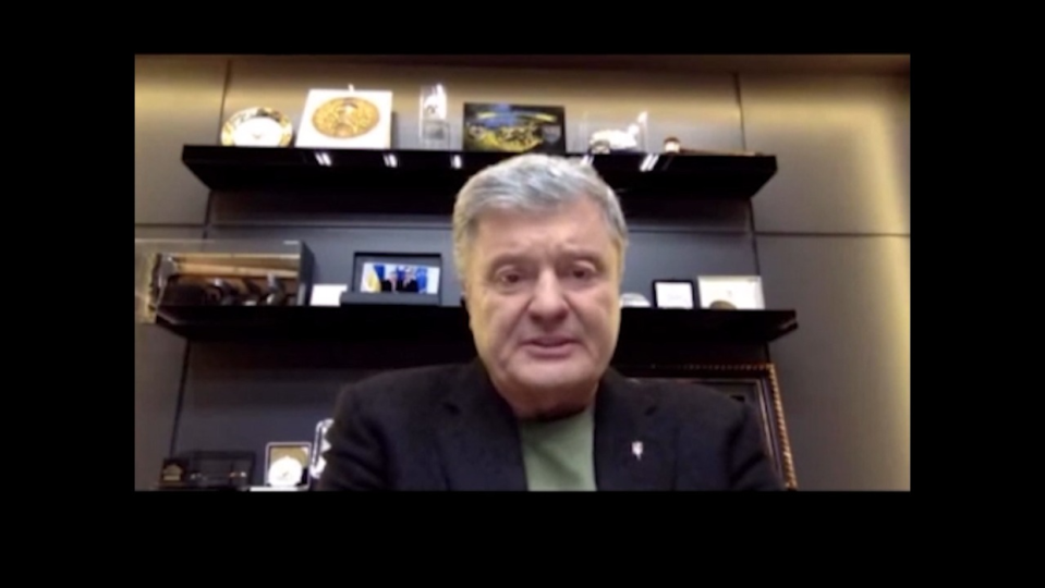 A screenshot from the January 2024 Zoom call between a person posing as ex-President Petro Poroshenko and former members of Ukraine's International Legion. 