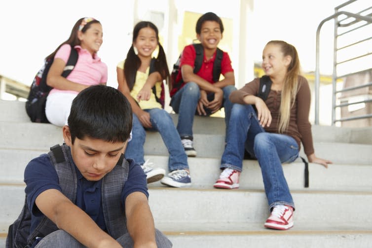 <span class="caption">The involvement of bystanders is crucial to stop bullying.</span> <span class="attribution"><a class="link " href="https://www.shutterstock.com/image-photo/boy-being-bullied-school-200319638" rel="nofollow noopener" target="_blank" data-ylk="slk:Monkey Business Images/Shutterstock;elm:context_link;itc:0;sec:content-canvas">Monkey Business Images/Shutterstock</a></span>